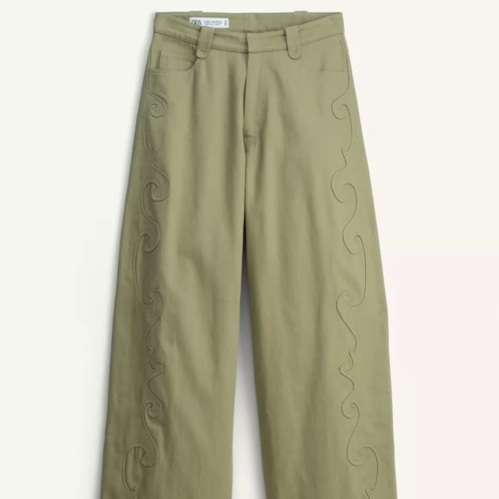 Zara Cotton Canvas Olive Green Khaki Pants